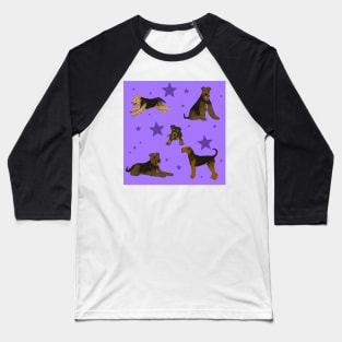 Airedale Terriers Pattern Stars Purple Baseball T-Shirt